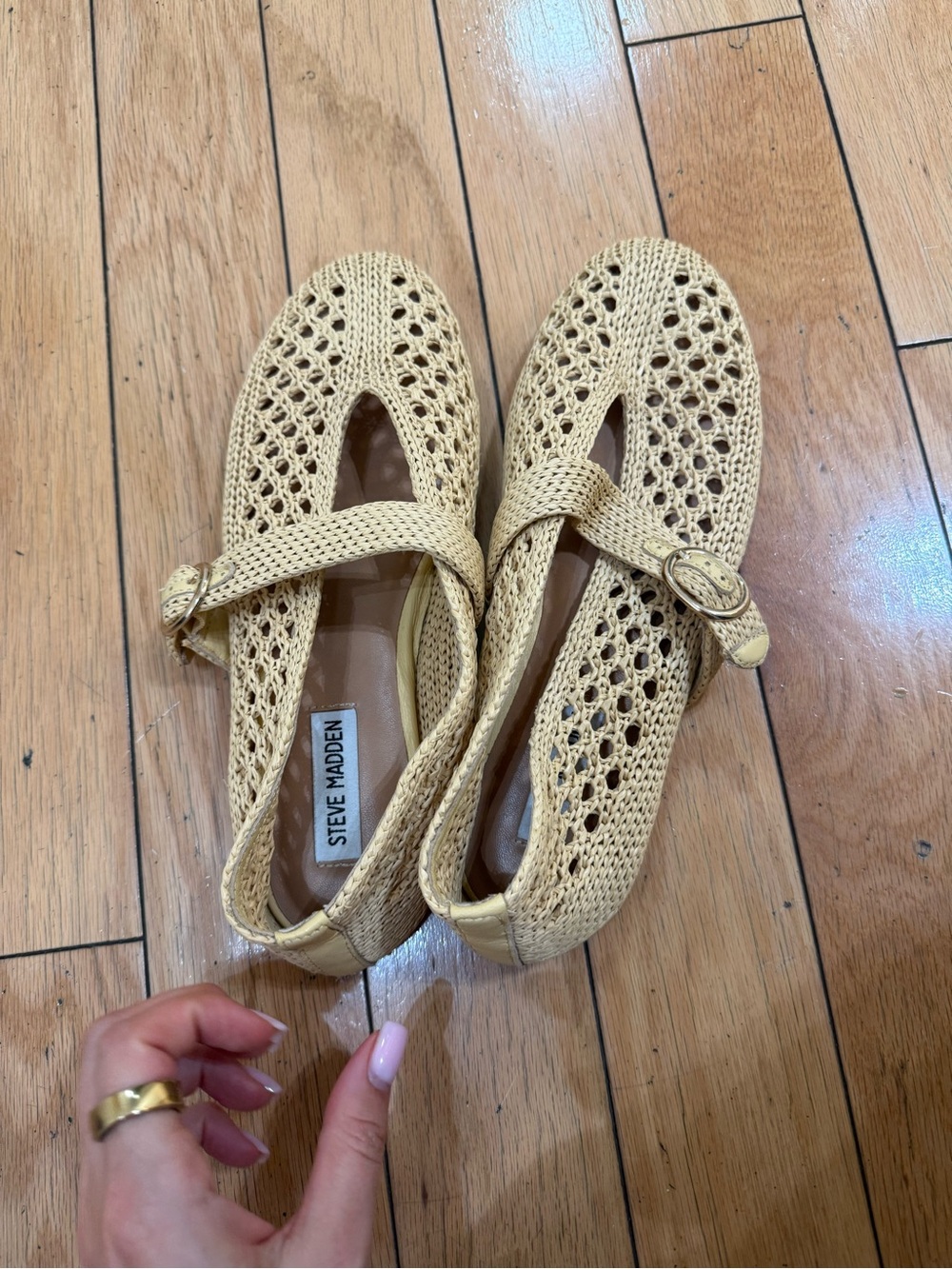 Steve Madden Pale Yellow Crochet Mary Jane Flats